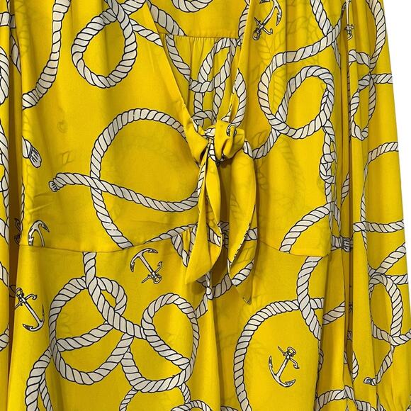 Cabi Knot Blouse Top Yellow Nautical Reef Anchors Sz S 5707 Preppy Sailor Chic - Picture 2 of 7